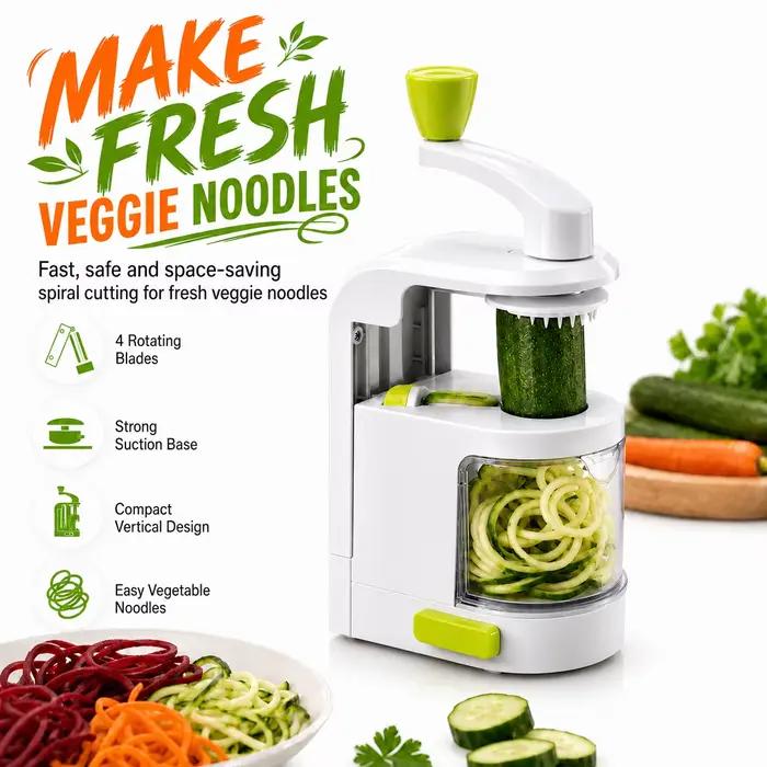 Spiraliseur manuel de légumes avec récipient, pour nouilles de courgette, trancheuse à pommes de terre à manivelle, hachoir à légumes pour pâtes, outil de cuisine