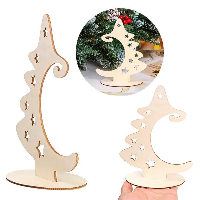 Tranches de bois de Noël avec support, artisanat d'arbre de Noël créatif, ornements d'étoile, décorations de fête à la maison, nouveau
