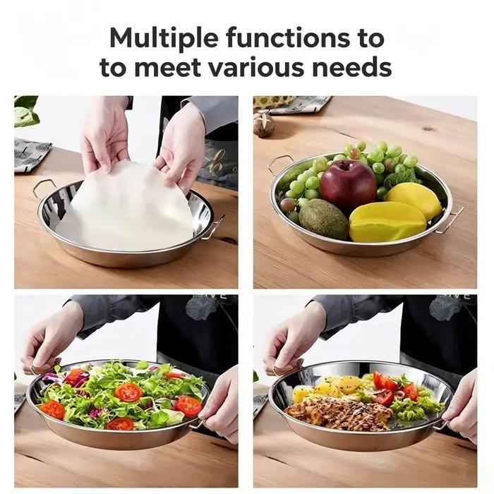 1 pièce : Assiette en acier inoxydable 304 avec poignée