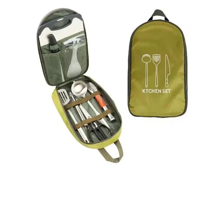 Ensemble de 8 pièces ustensiles de cuisine extérieure acier inoxydable vaisselle portable camping pique-nique barbecue