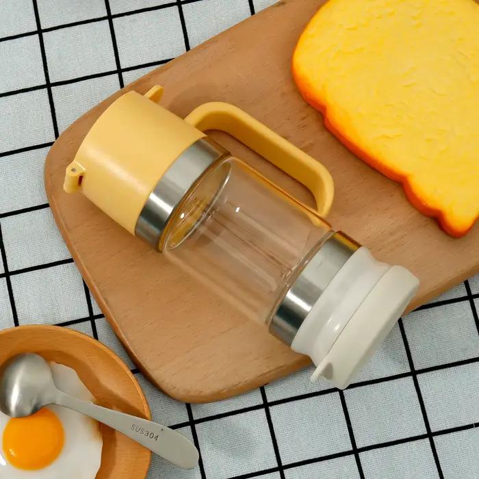 Distributeur de miel en verre avec poignée, sans goutte à goutte, pot de sirop d'érable, bouteille d'huile multifonctionnelle, outil de cuisine