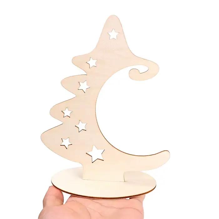 Tranches de bois de Noël avec support, artisanat d'arbre de Noël créatif, ornements d'étoile, décorations de fête à la maison, nouveau