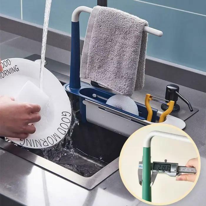 Égouttoir télescopique pour évier de cuisine, étagère d'évier, organisateur d'évier, support pour savon et éponge, panier de rangement, accessoires et outils de cuisine