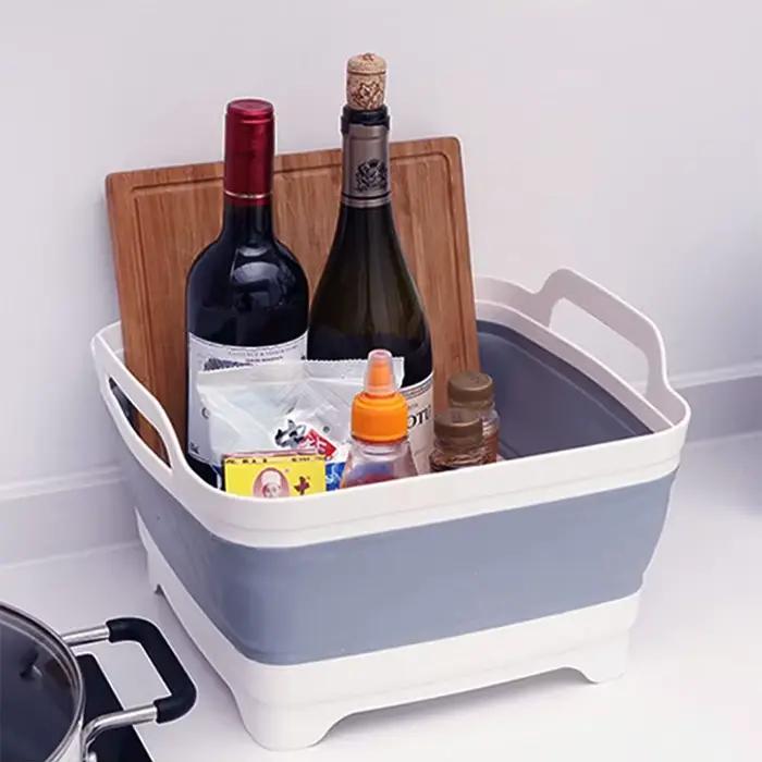Lavabo à légumes pliable en plastique de 9 litres avec bouchon de vidange pour le stockage des plats, le lavage des légumes et des fruits, seau froid