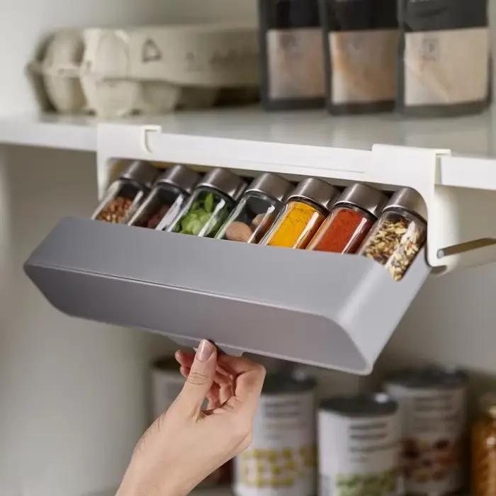 Support de rangement de bouteilles d'assaisonnement de cuisine, étagère à épices auto-adhésive murale sous étagère, organisateur d'épices, support de rangement de cuisine