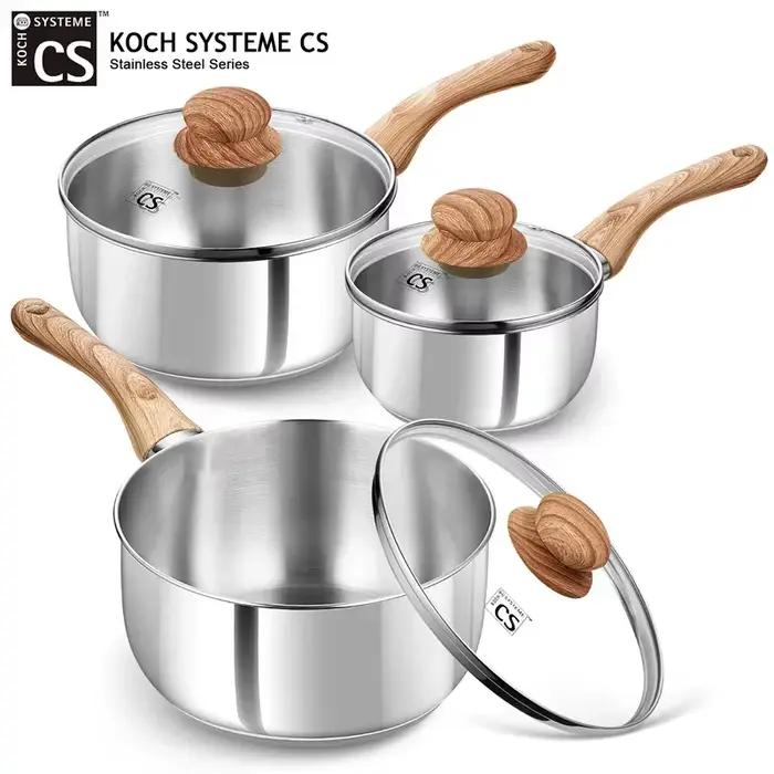 Casserole KOCH SYSTEME CS en acier inoxydable avec couvercle en verre pour soupes et sauces occasionnelle à offrir