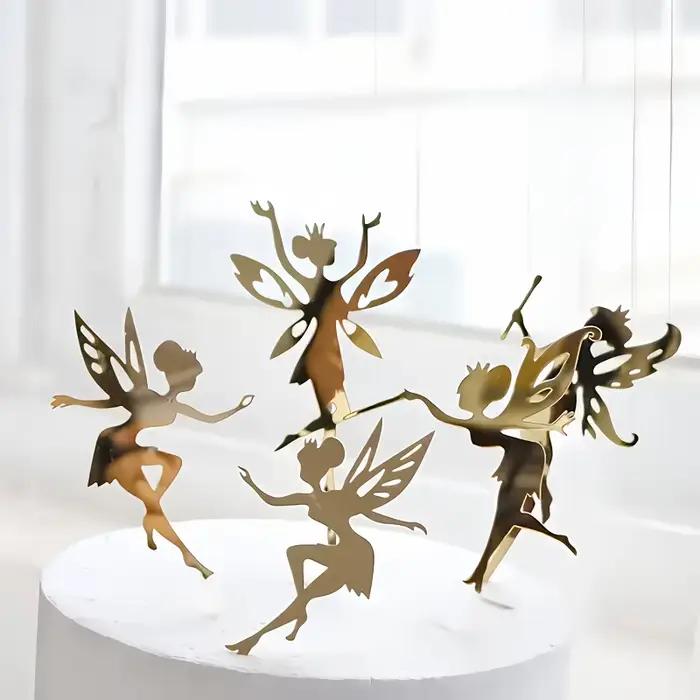 Ensemble de 5 décorations de gâteau féerique enchantée – Décoration acrylique princesse fantaisiste pour mariages magiques, anniversaires de rêve et printemps