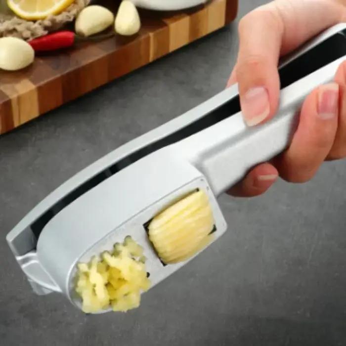 Presse-ail et trancheuse 2 en 1 hachoir et trancheur d'ail gingembre en aluminium bleu ciel multifonction pour cuisine moderne durable gastronomie
