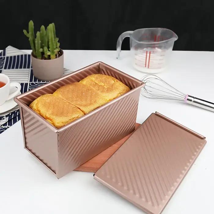 Poêle à pain antiadhésive avec couvercle, 1 pièce, poêle à pain rectangulaire en acier au carbone, acier aluminisé, gâteau à pain grillé, boîte à pain grillé, moule à gâteau