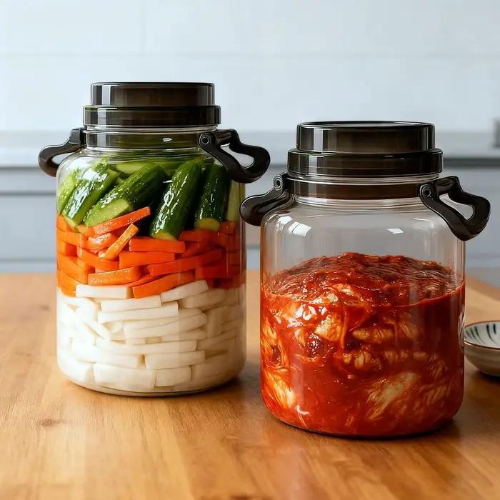 Bocal à Cornichons 5L Hermétique Moderne avec Poignée Idéal pour Stockage Alimentaire et Fermentation Kimchi Cuisine Occasions Spéciales