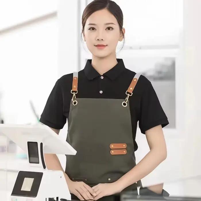 Tablier de travail professionnel hommes femmes cuisine tablier imperméable plusieurs poches serveur Barista travail uniforme Restaurant propre tablier