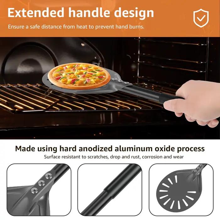 Pelle à Pizza Perforée en Aluminium avec Long Manche, Rotateur Antiadhésif pour la Maison