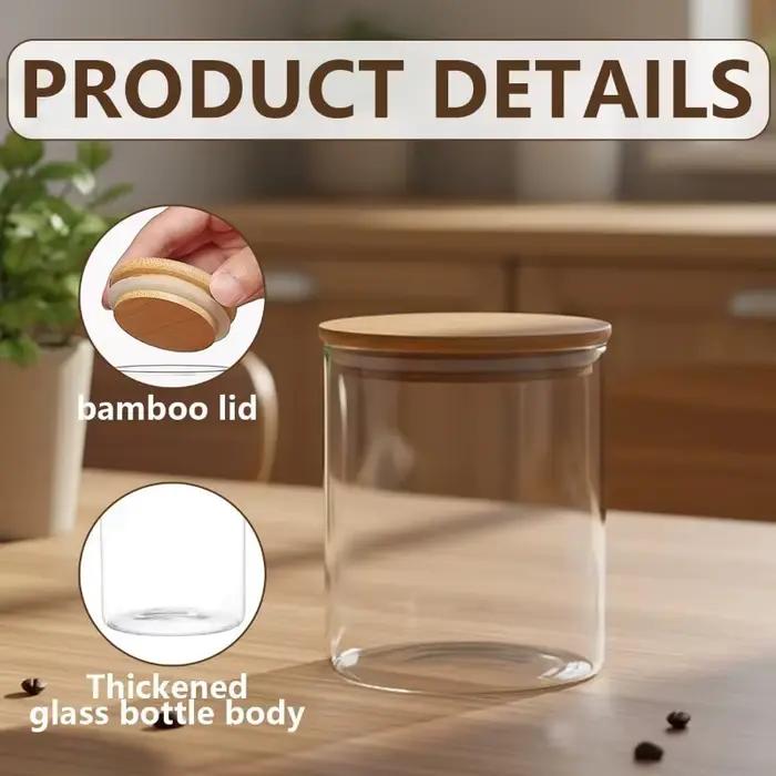 Pot en verre transparent avec couvercle en bois scellé, récipient de stockage alimentaire multifonctionnel, pot de stockage pour thé, bonbons, épices