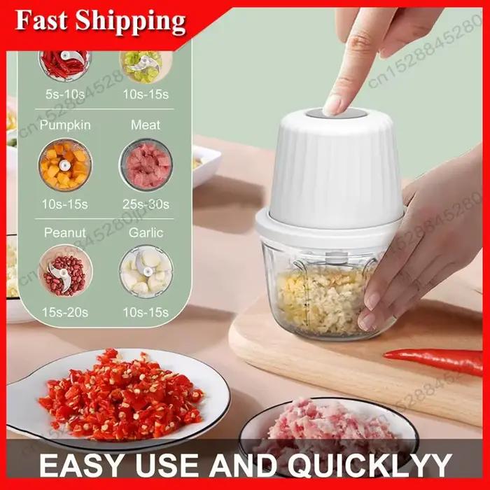 Hachoir à ail électrique 400ml avec 6 lames tranchantes pour légumes, viande, oignon et noix, étanche, rechargeable par USB, idéal pour la cuisine, les voyages et les pique-niques