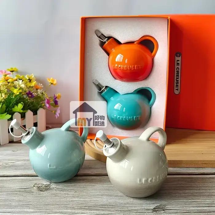 Bouteille d'huile et de vinaigre en céramique aux couleurs fraîches, ensemble de pots à assaisonnements de cuisine, style européen moderne et minimaliste, rangement pour la maison et la cuisine