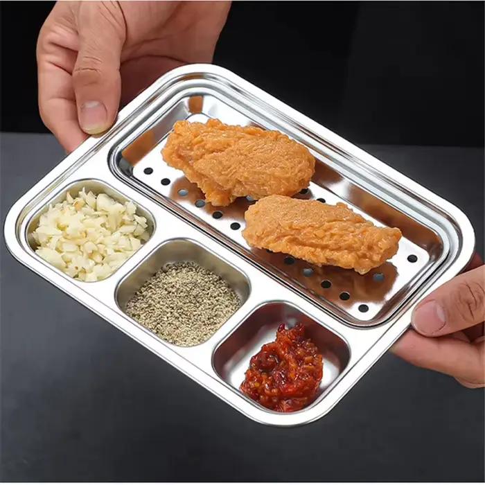 Plat de service divisé en acier inoxydable 304 style coréen pour sauce BBQ
