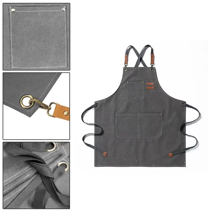 Tablier de cuisine professionnel, tabliers en toile résistant à l'huile avec grande poche pour hommes et femmes, tablier de travail de chef pour Grill Restaurant Bar