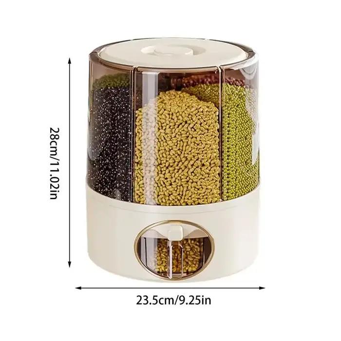 Conteneur de stockage de céréales alimentaires, distributeur de riz à 6 grilles, seau de stockage de cuisine, distributeur de stockage de riz à sortie en un clic, riz à 6 grilles