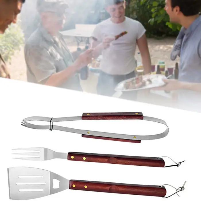 Kit de grillades à manche en bois, accessoires de Barbecue portables en acier inoxydable pour pique-nique