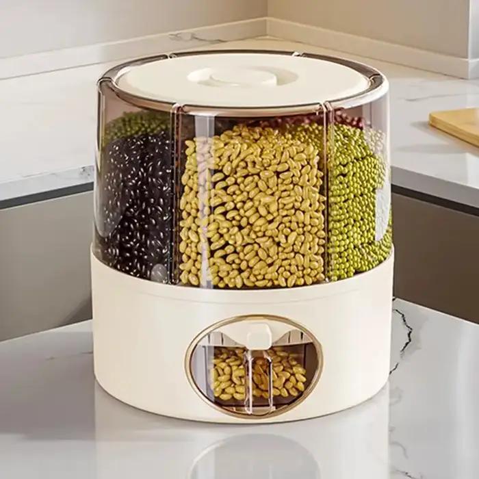 Conteneur de stockage de céréales alimentaires, distributeur de riz à 6 grilles, seau de stockage de cuisine, distributeur de stockage de riz à sortie en un clic, riz à 6 grilles
