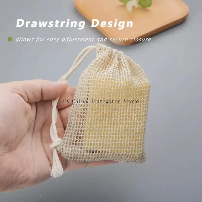 Sac à savon en coton naturel fait main, écologique, en maille, pour le nettoyage du corps et les soins de la peau
