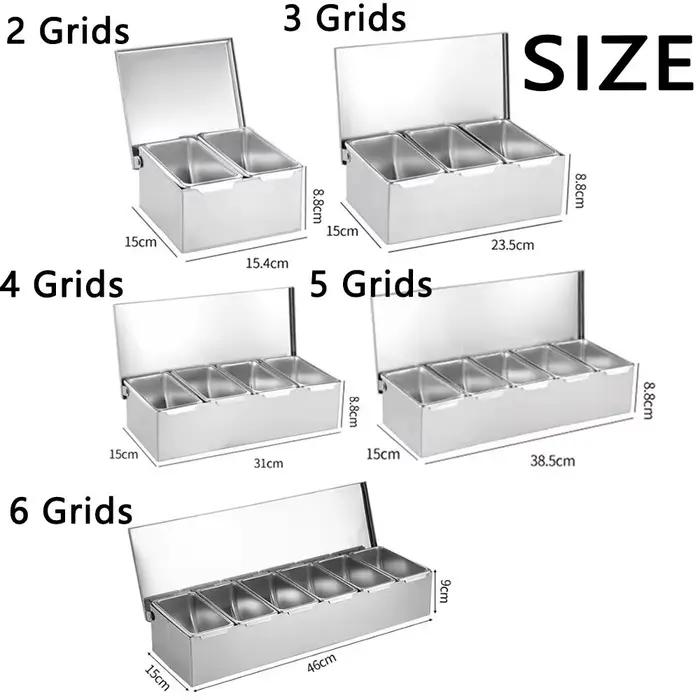 Boîte de rangement créative pour épices avec couvercle, 2/3/4/5/6 compartiments, récipient à épices et assaisonnements avec cuillère, support à épices de cuisine en acier inoxydable
