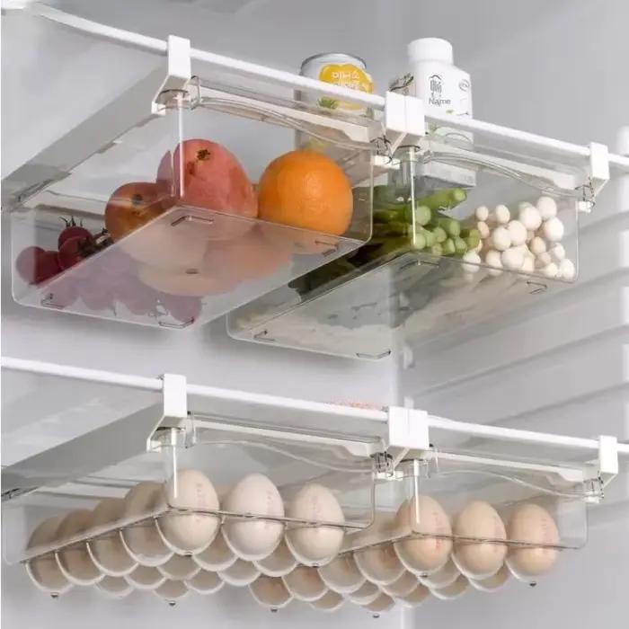 Organisateur de réfrigérateur pour fruits et œufs support de rangement sous étagère tiroir de réfrigérateur boîte de conservation organisateur de cuisine en plastique blanc clairivoire