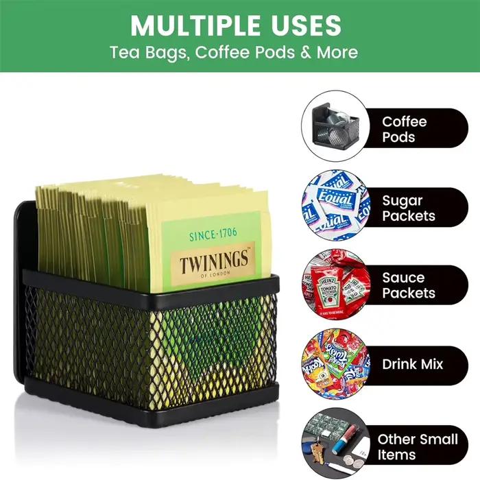 Boîte de rangement de sachets de café et de thé, 1 pièce, support de sachets de thé peu encombrant, boîte de rangement de bureau, support de stockage de café et de sucre de thé