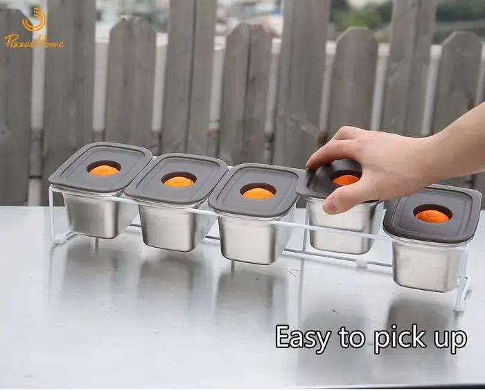 Station de garniture en acier inoxydable pour pizza garniture conteneur sauce ingrédients cuisine réfrigérateur kaki foncé prune