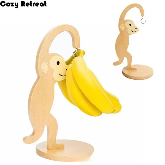 Support à bananes en bois avec crochet en acier inoxydable, design vertical, pour une suspension fluide et maintenir les bananes fraîches