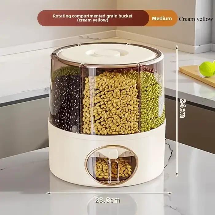 Seau à riz rotatif, boîte de rangement pour céréales domestiques
