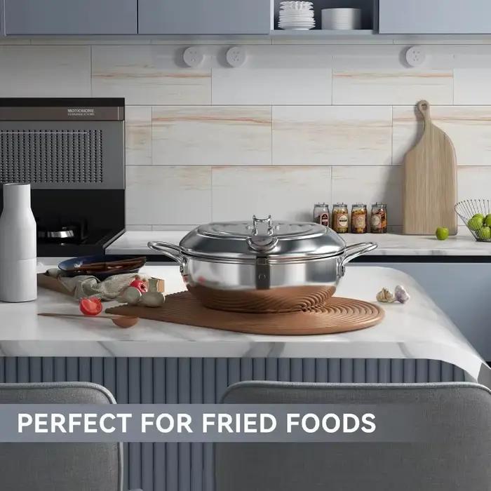 Marmite pour friteuse, marmite tempura de style japonais de 11 pouces/4,2 L avec couvercle, acier inoxydable 304 avec contrôle de température et huile