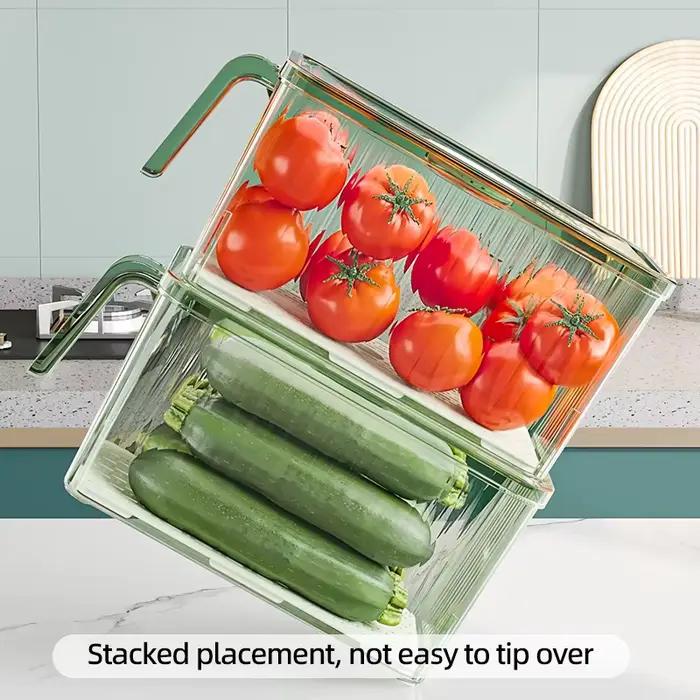 Boîte de rangement pour réfrigérateur empilable avec couvercle