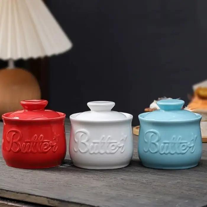 Cloche à beurre hermétique en céramique avec couvercle, boîte de rangement pour fromage, pot à épices, grande capacité, style rustique