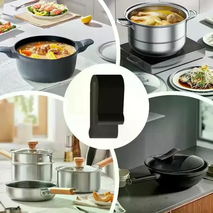 Clips de protection pour couvercle de four, 4 pièces, clips de protection pour ustensiles de cuisine, clips de casserole pour affichage, stockage, empilage, clips en silicone de qualité alimentaire pour une utilisation quotidienne sans souci