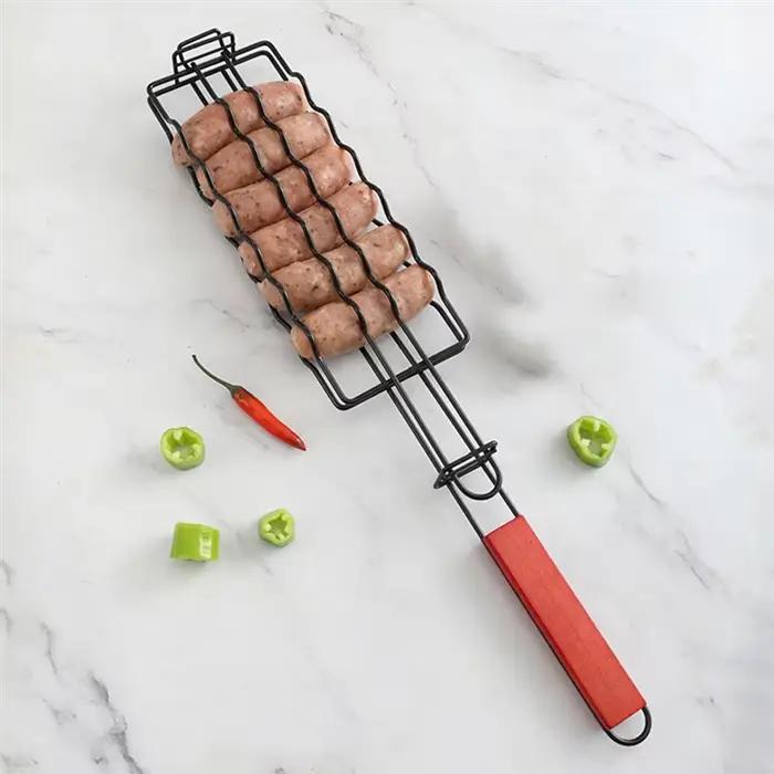 BBQ Hot Dog Grill Saucisse Cuit Panier Poisson Grillé Clip Antiadhésif Jambon