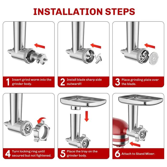 Accessoire de hachoir à viande en métal Gvode pour batteur sur socle KitchenAid avec 4 plaques de hachage, 3 tubes à saucisses et 2 lames