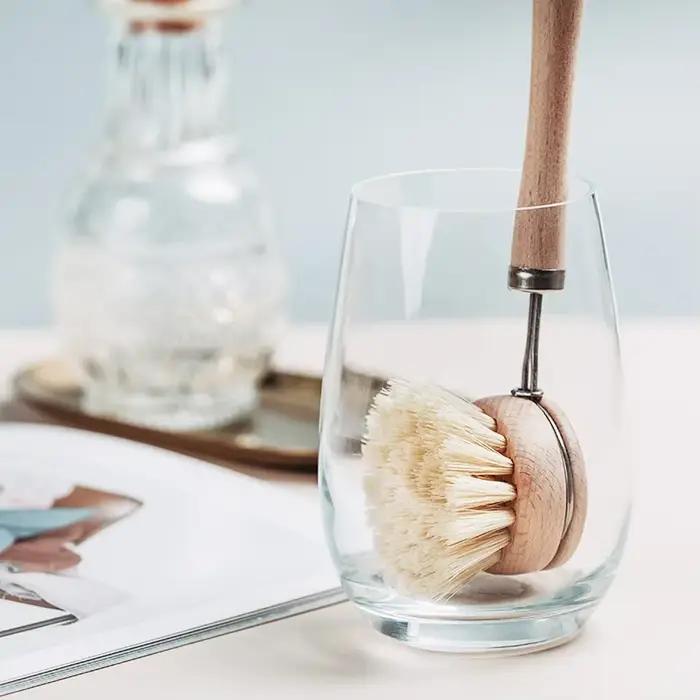 Brosse à casserole à Long manche en bois naturel, bol à vaisselle, brosse de nettoyage de lavage, outil de brossage de casseroles de cuisine, brosse de nettoyage de lavage de bol
