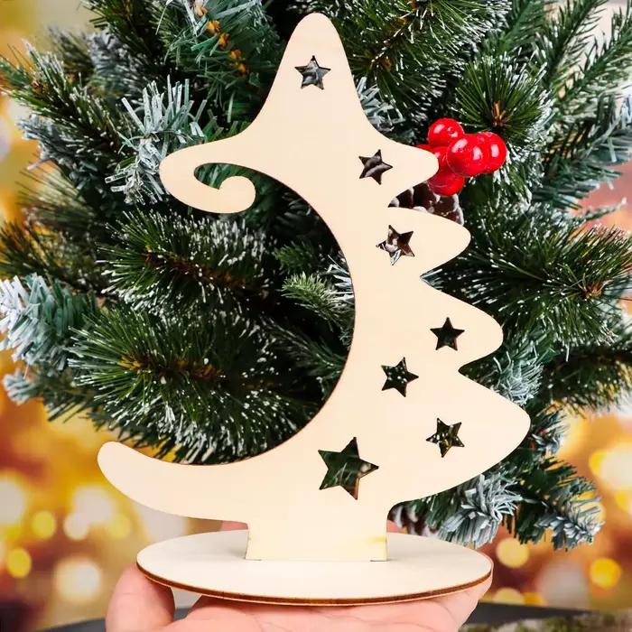 Tranches de bois de Noël avec support, artisanat d'arbre de Noël créatif, ornements d'étoile, décorations de fête à la maison, nouveau