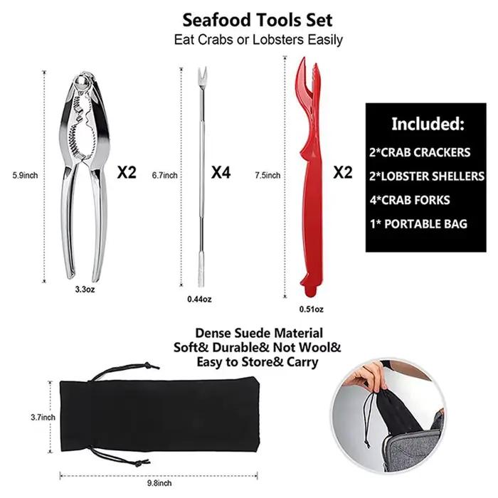 A36T-Crab Crackers And Tools, Lobster - 4 briseurs de pattes de crabe et 8 fourchettes à pattes de crabe robustes, durables, ant