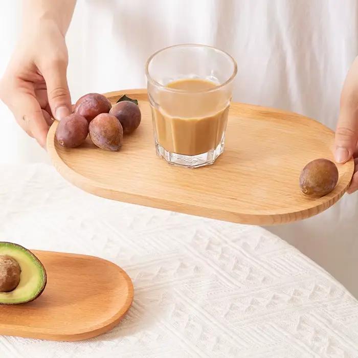 Assiette de fruits en bois de hêtre, assiette de buffet domestique, assiettes ovales en bois, plateaux décoratifs, bonbons rectangulaires, dessert quePlate, britware