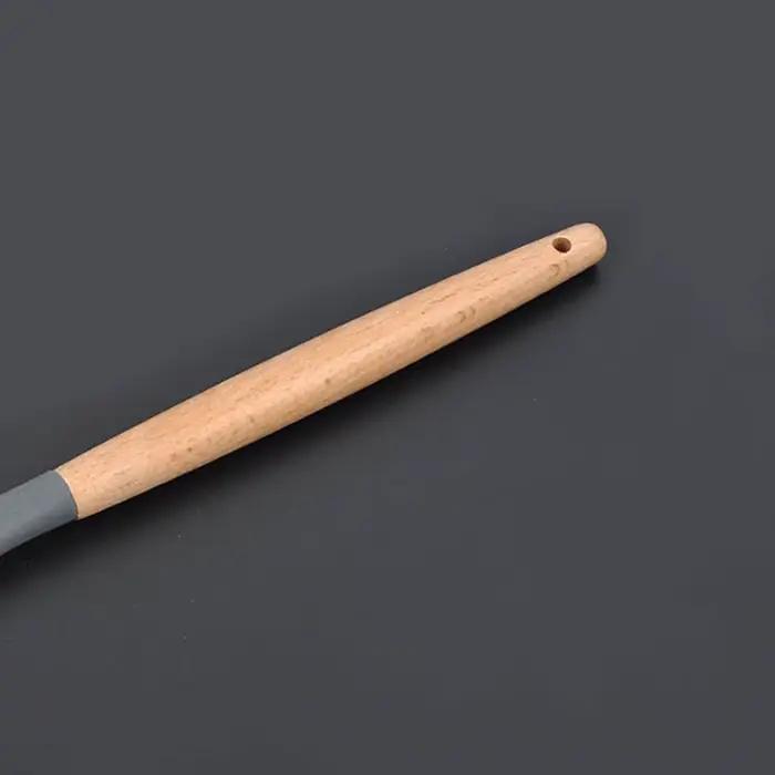 Ensemble d'ustensiles en silicone avec manche en bois pour cuisine et pâtisserie, résistants, respectueux de l'environnement et adaptés pour tous les types d'aliments et de préparation