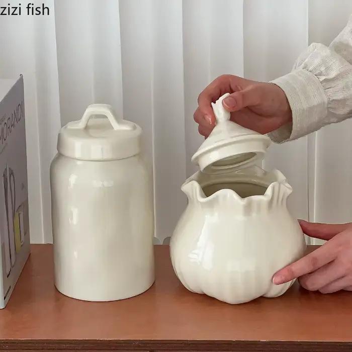 Récipient de rangement en céramique blanc laiteux pour cuisine, pot à céréales, bouteille de rangement, pot à bonbons, boîte de rangement, pot à fruits secs
