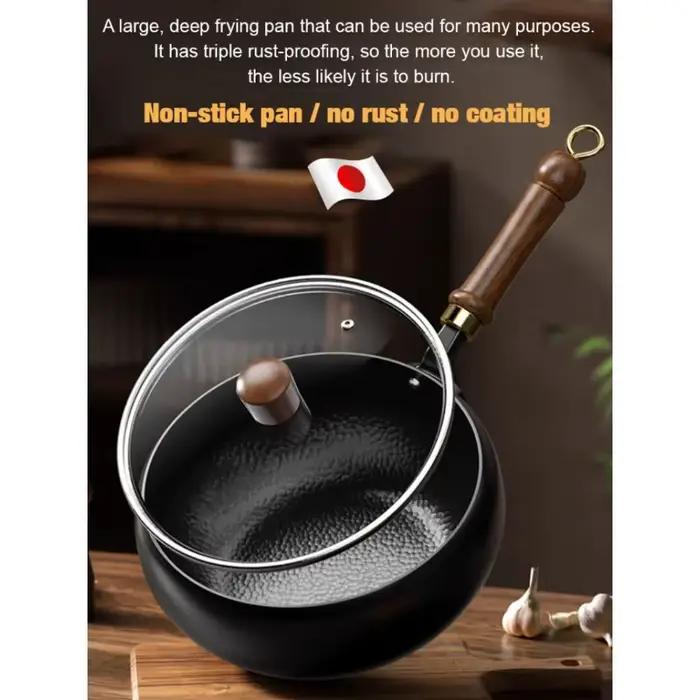 Pot à fond épais non revêtu, fait à la main en fer, pot de cuisson domestique, pot antiadhésif, cuisinière à gaz, cuisinière à induction, universel