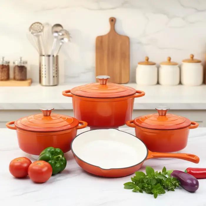 Ensemble de 7 ustensiles de cuisson modernes et durables en fonte émaillée : Casserole