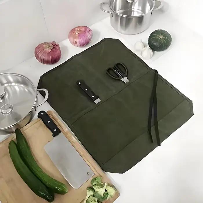 1 pièce de porte-couteaux de chef en toile cirée avec plusieurs compartiments de rangement et une construction durable, parfait pour la cuisine à domicile et l'extérieur