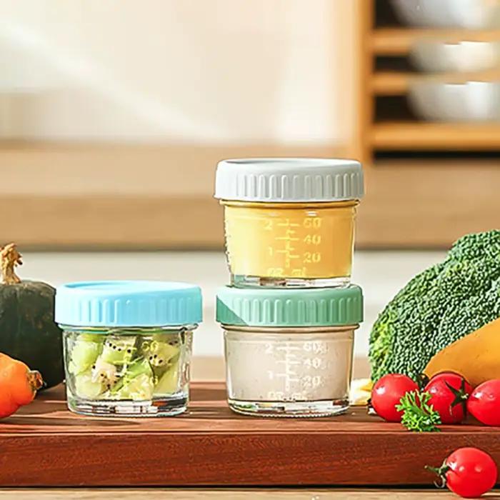 Pot Mason en verre pour aliments pour bébés, 6 pièces, réutilisable avec échelle, tasse à Sauce à tremper, étanche avec couvercle, récipient à salade, épices