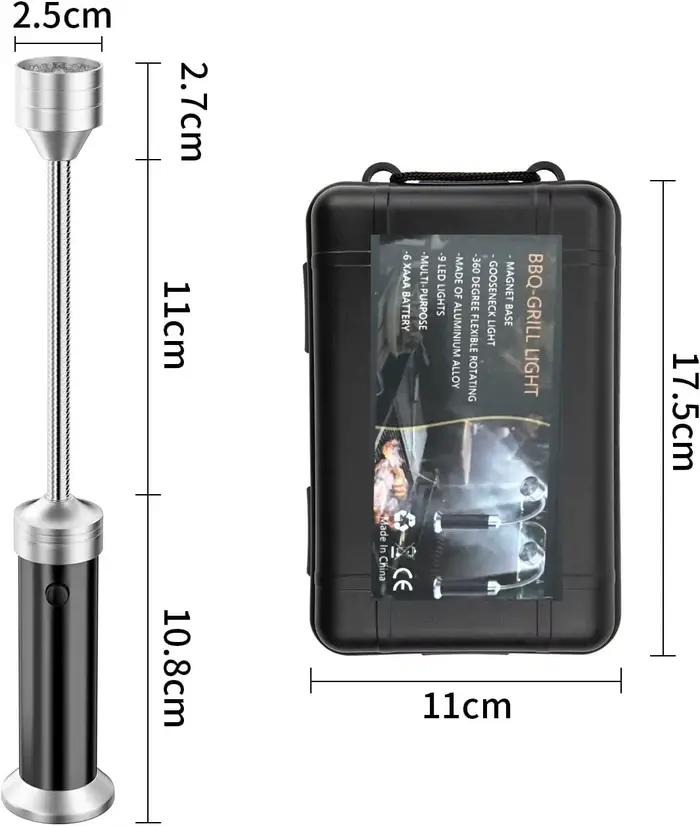 Lampe de gril – Accessoires de barbecue pour l'extérieur avec base magnétique, col flexible à 360 degrés, résistant à l'eau et à la chaleur, aucune batterie incluse