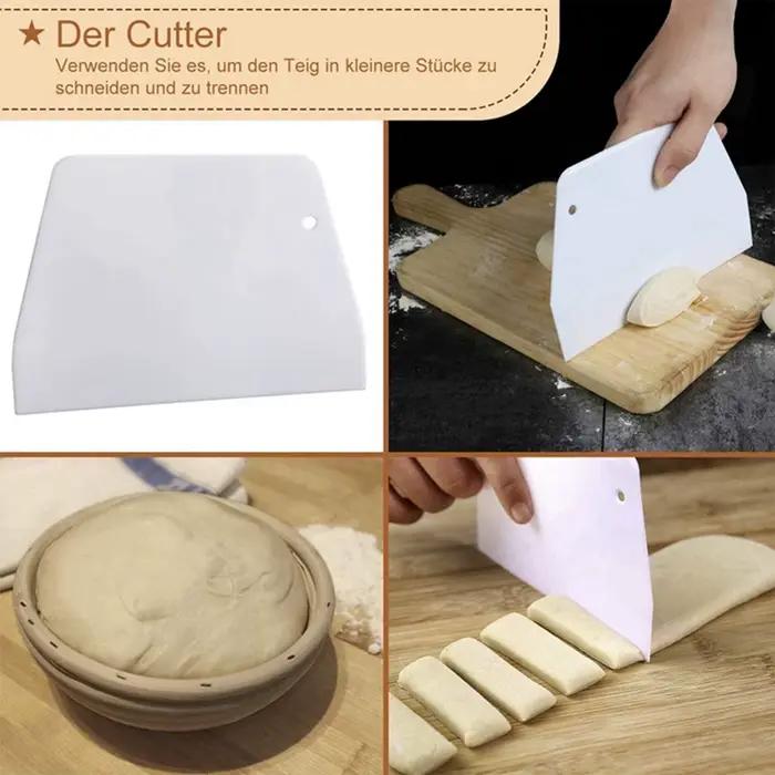 Ensemble rond, 4 paniers à levure pour pain et pâte à pain, panier d'épreuve Banneton avec Inserts en lin, ensemble de grattoir à pâte rond-AT64