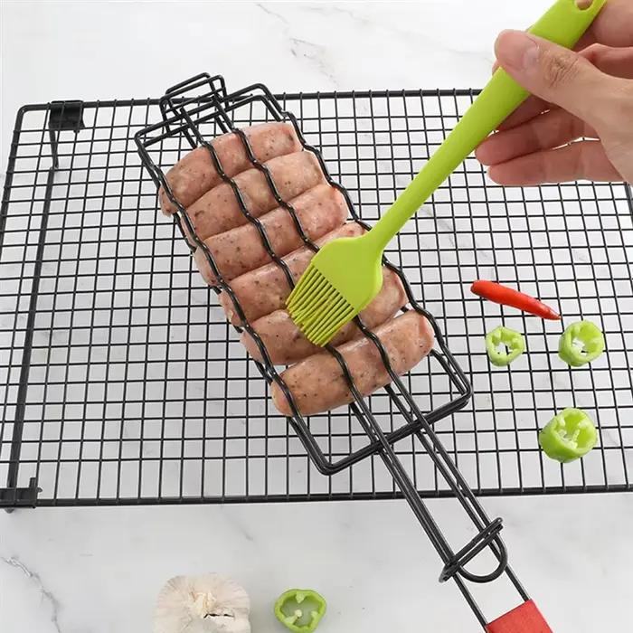 BBQ Hot Dog Grill Saucisse Cuit Panier Poisson Grillé Clip Antiadhésif Jambon